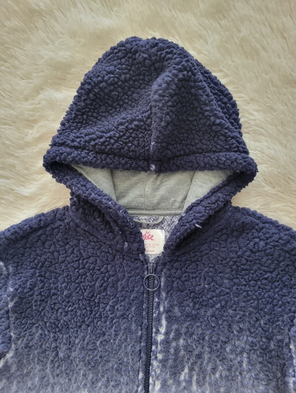 Justice Navy & Purple Ombre Half Zip Sherpa Hoodie Girls Size 12/14